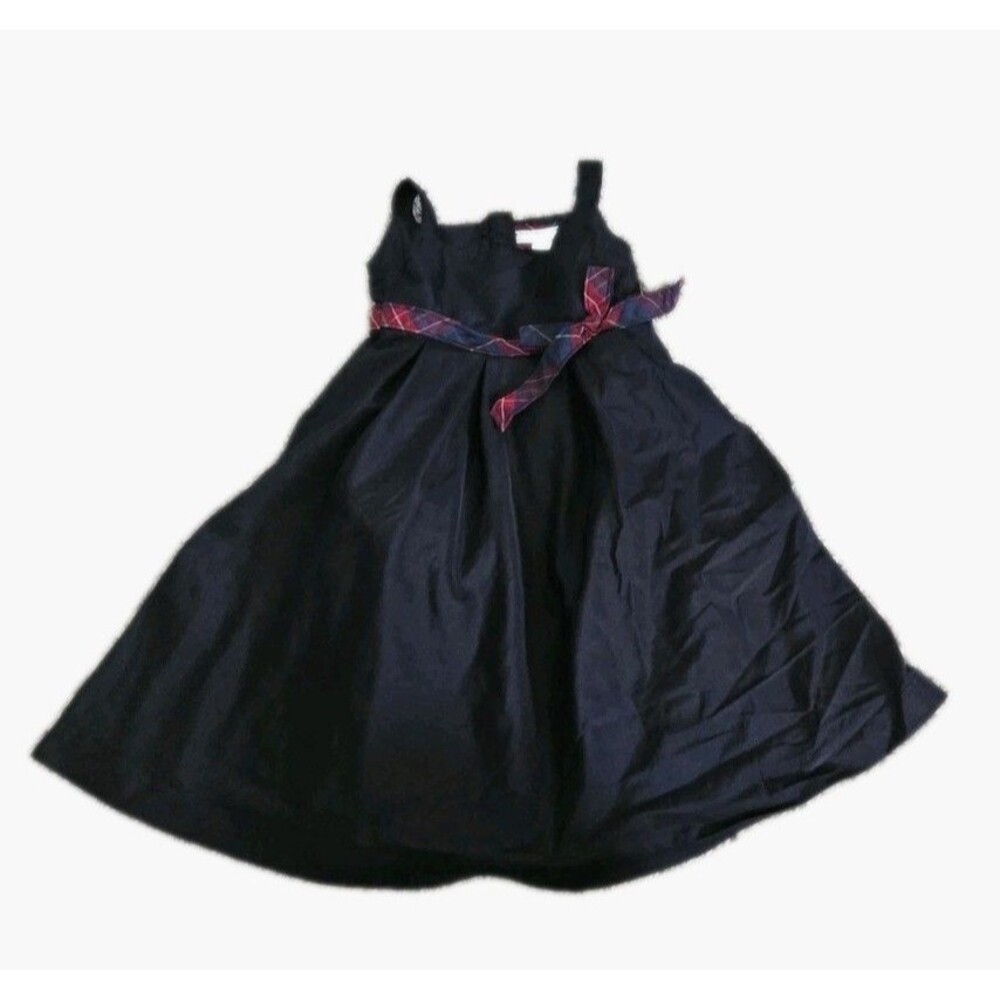 Gap Black Dress With Red Plaid Belt / Bow Holiday Christmas Girls Size S 6 - 7